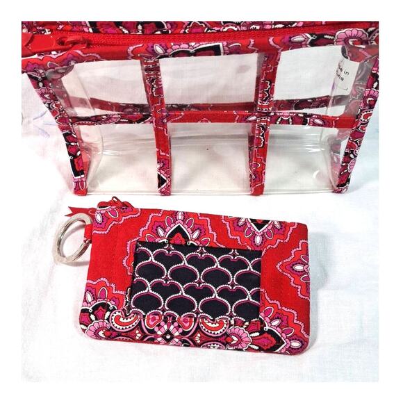 Vera Bradley Frankly Scarlett Clear Travel Make Up Pouch and Zip Coin ID Case - Picture 1 of 12